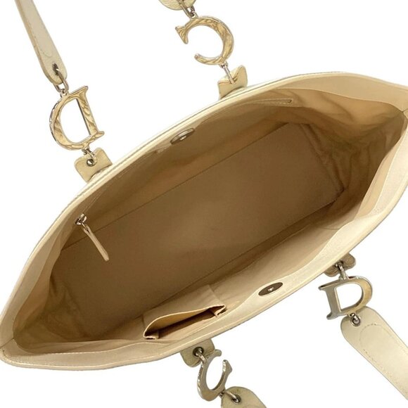 Auth DIOR/ChristianDior Flower/Trotter Cream Brown Cotton Leather Tote Bag - Picture 14 of 16